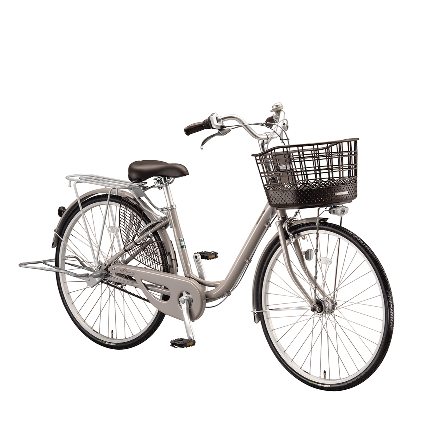中古自転車４０７６　前後タイヤ新品！ブリヂストン　アルミーユ　２４インチ　ギヤなし　LEDダイナモライト　アルミフレーム　キッキーと音がならない後輪ローラブレーキ 中古自転車4076前後タイヤ新品！ブリヂストンアルミーユ24